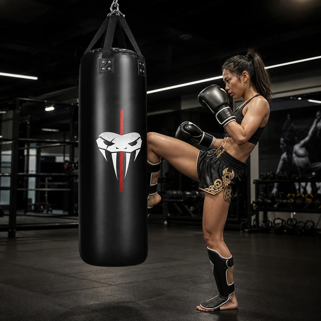 Mulher treinando Muay Thai no saco de pancada Endurafit modelo original