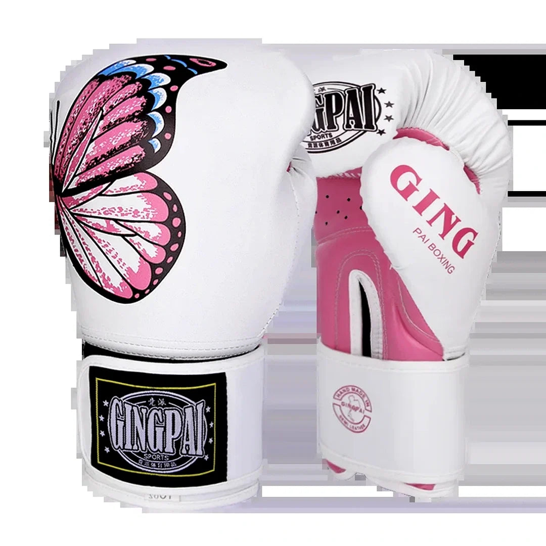 Luva de Boxe Feminina Butterfly Endurafit branca com detalhes rosa