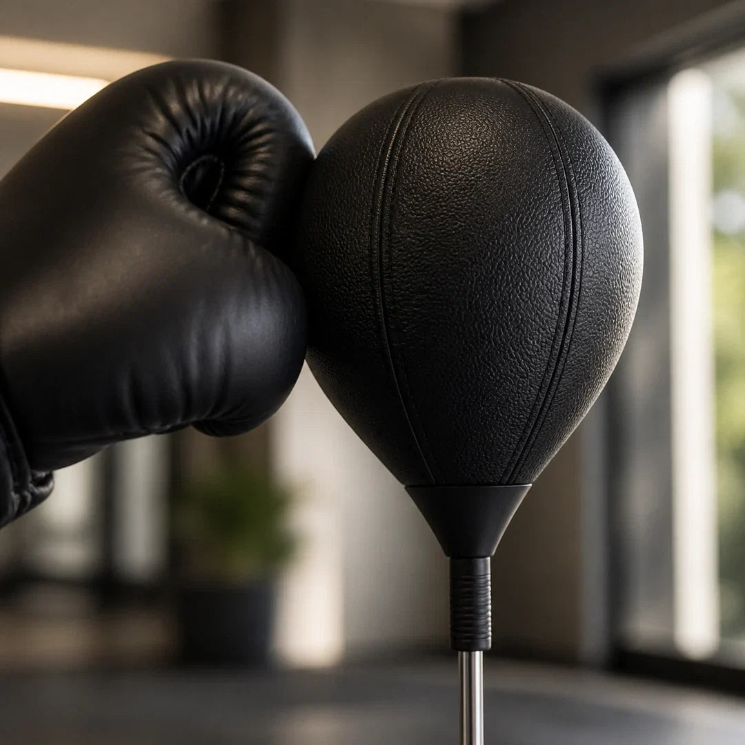 Detalhe da bola preta texturizada do saco de reflexo Cobra Bag Endurafit
