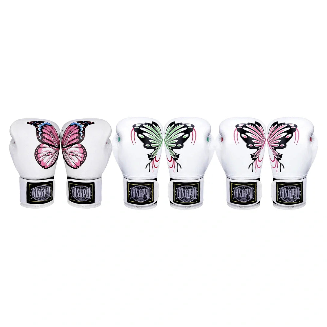 Luva de Boxe Feminina Butterfly Endurafit nas variações rosa verde e branca sobre fundo branco