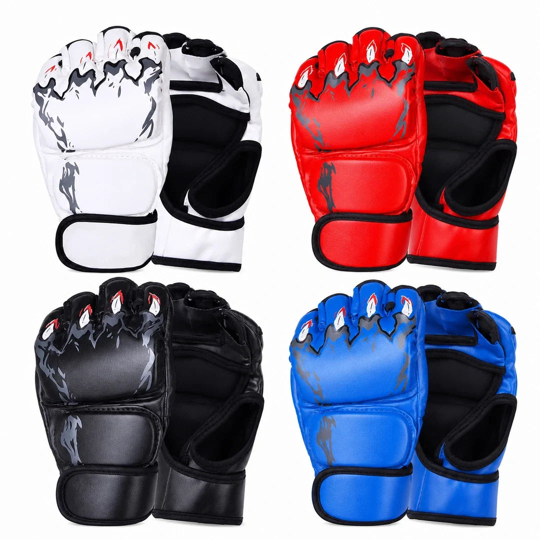 Luva de Boxe Meia Mão 10oz Endurafit nas cores branco, vermelho, preto e azul sobre fundo branco