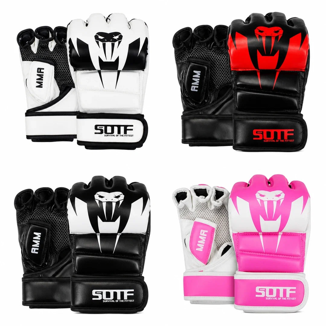Luvas MMA Endurafit abertas para MMA em quatro estampas sobre fundo branco