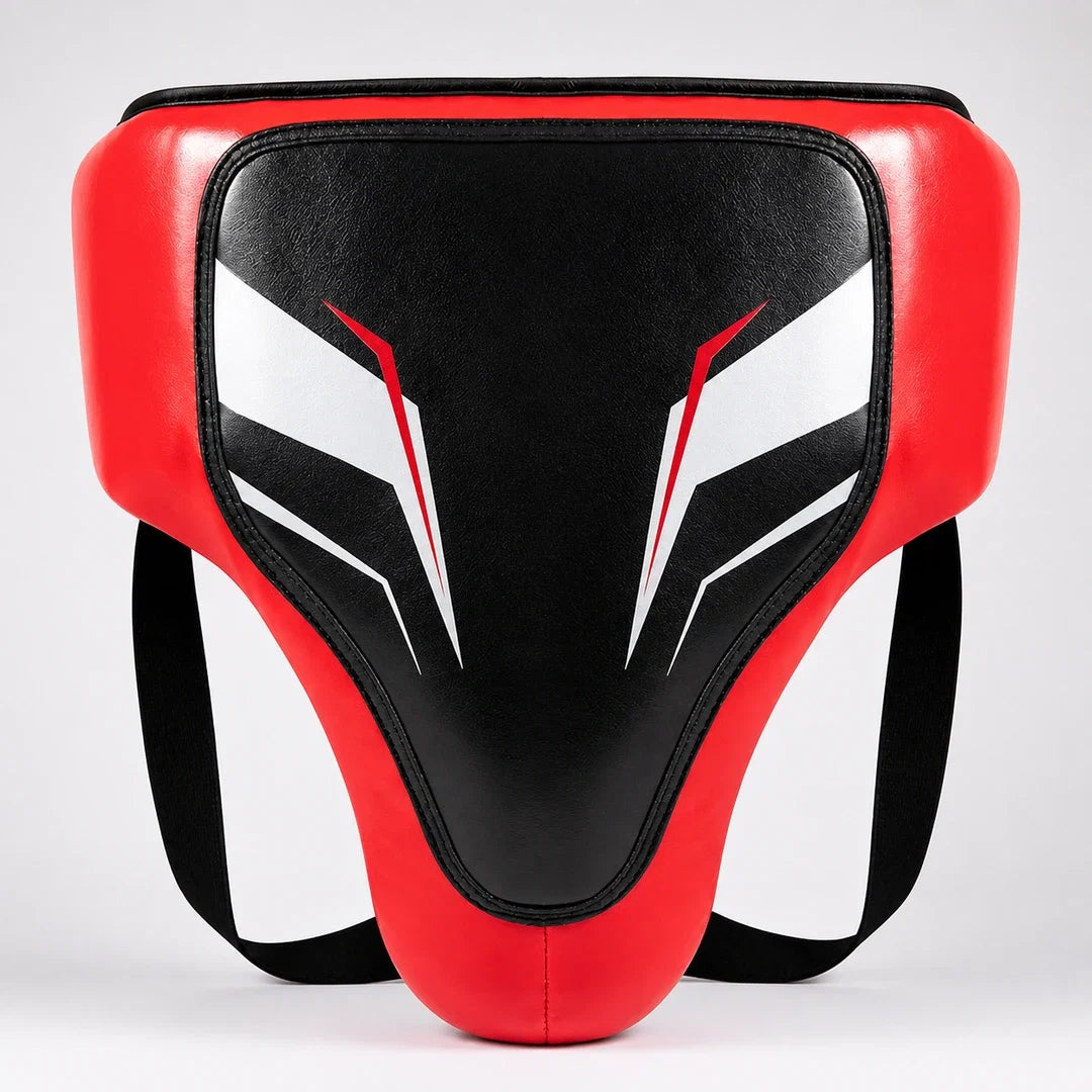 Protetor Genital Endurafit vermelho e preto com acabamento esportivo em fundo claro