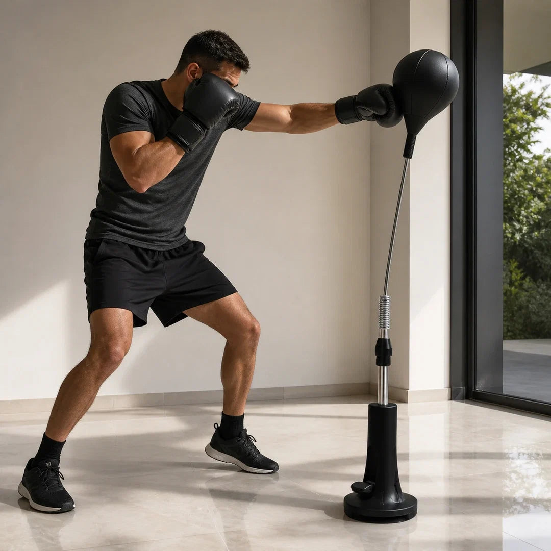 Atleta treinando socos com saco de reflexo Cobra Bag ajustável Endurafit